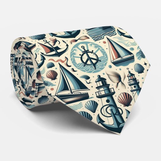 Mid Century Modern Nautical Themed Neck Tie Stropdas (Opgerold)