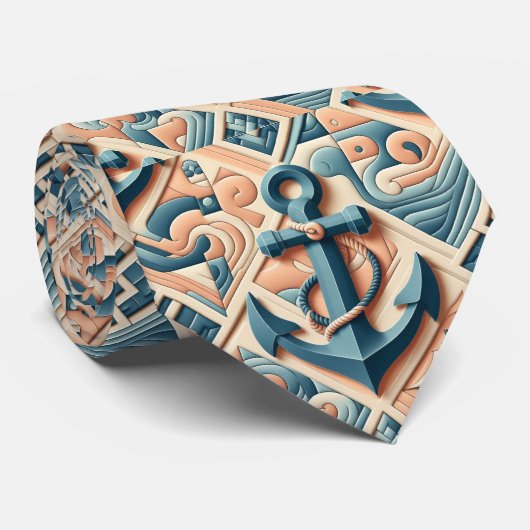 Mid Century Modern Nautical Themed Neck Tie Stropdas (Opgerold)