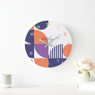 Mid Century Modern Navy-blue Blush Sinaasappel Pat Grote Klok