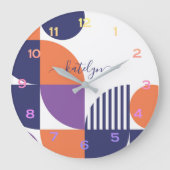 Mid Century Modern Navy-blue Blush Sinaasappel Pat Grote Klok (Voorkant)