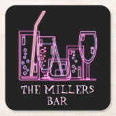 Mid Century Modern Neon Cocktail Bar Naam Kartonnen Onderzetters (Voorkant)