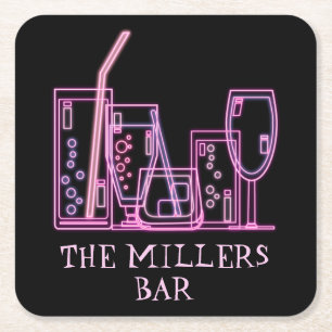 Mid Century Modern Neon Cocktailbar Naam Kartonnen Onderzetters