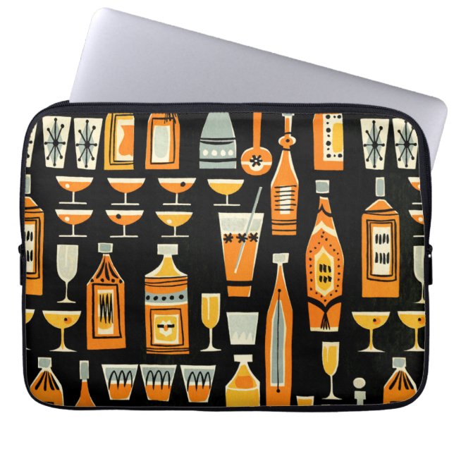 Mid-Century modern Night Life Pattern Laptop Sleeve (Voorkant)