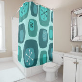 Mid Century Modern Oblangen Turquoise Douchegordijn (In situ)