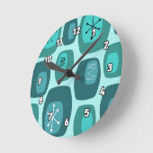 Mid Century Modern Oblangen Turquoise Ronde Klok (Hoek)