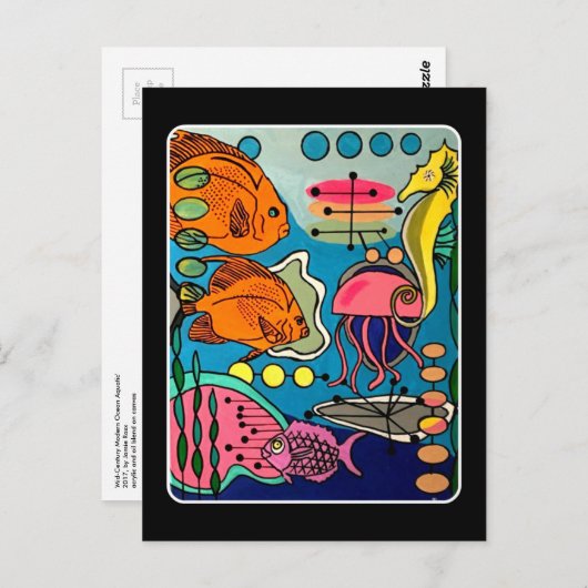 'Mid-Century Modern Ocean Aquatic' schilderij op e Briefkaart (Voorkant / Achterkant)