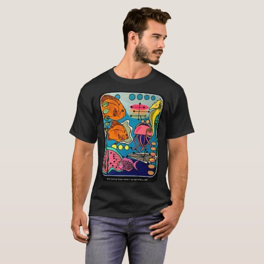 'Mid-Century Modern Ocean Aquatic' schilderij op e T-shirt (Voorkant volledig)