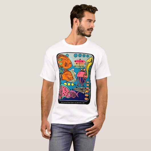 'Mid-Century Modern Ocean Aquatic' schilderij op e T-shirt (Voorkant volledig)