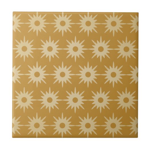 Mid-Century Modern Ochre Gold Starburst Pattern Tegeltje (Voorkant)