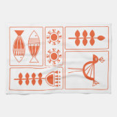 Mid Century Modern Orange Bird, Fish and Flowers K Theedoek (Horizontaal)