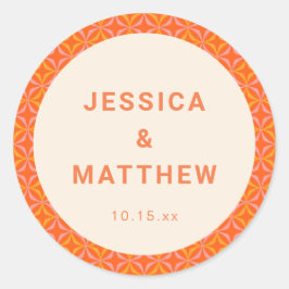 Mid Century Modern Orange Geometric Custom Wedding Ronde Sticker