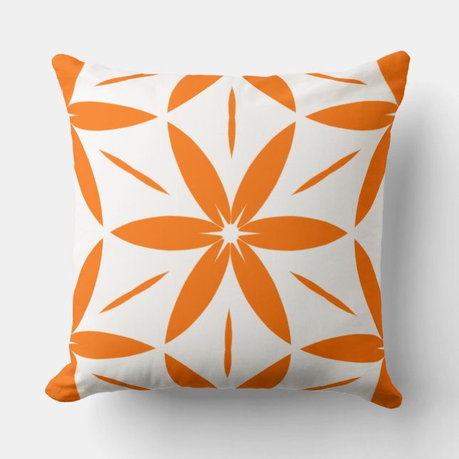 Mid-Century Modern Orange Geometric Floral Kussen (Voorkant)