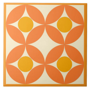 Mid Century Modern Oranje Gele Keramische Tegel Tegeltje