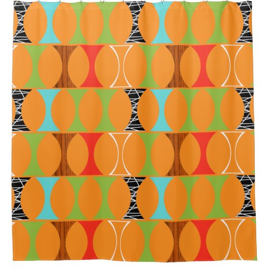 Mid Century Modern Oranje Patroongordijn Douchegordijn (Voorkant)