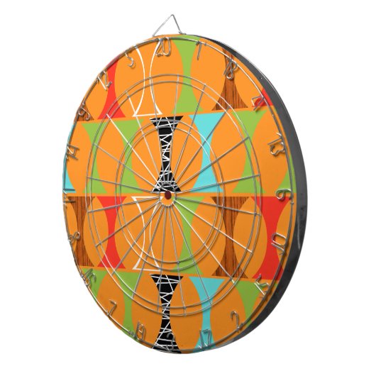 Mid Century Modern Oranje Pattern Board Dartbord (Voorkant Rechts)