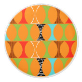 Mid Century Modern Oranje Pattern Ceramic Knob. Keramische Knop (Voorkant)