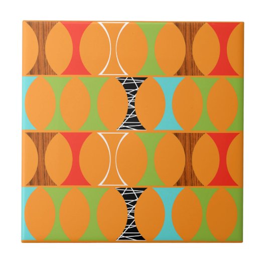 Mid Century Modern Oranje Pattern Ceramic Tile Tegeltje (Voorkant)