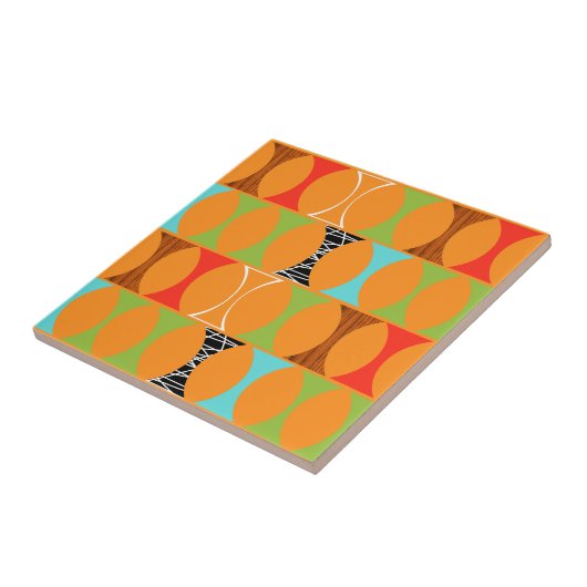 Mid Century Modern Oranje Pattern Ceramic Tile Tegeltje (Zijkant)