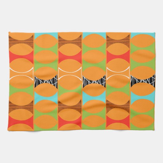 Mid Century Modern Oranje Pattern Kitchen Towel Theedoek (Horizontaal)