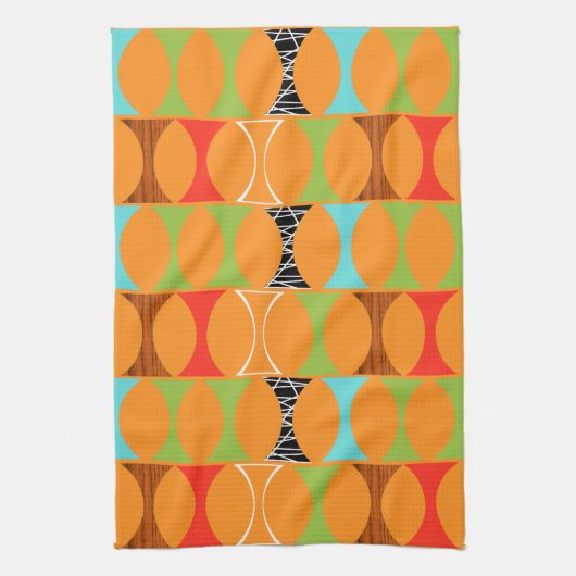 Mid Century Modern Oranje Pattern Kitchen Towel Theedoek (Verticaal)