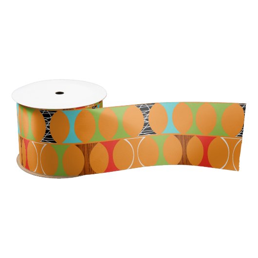 Mid Century Modern Oranje Pattern Ribbon Satijnen Lint (Spoel)