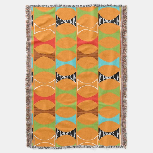 Mid Century Modern Oranje Pattern Throw Blanket Deken (Voorkant Verticaal)