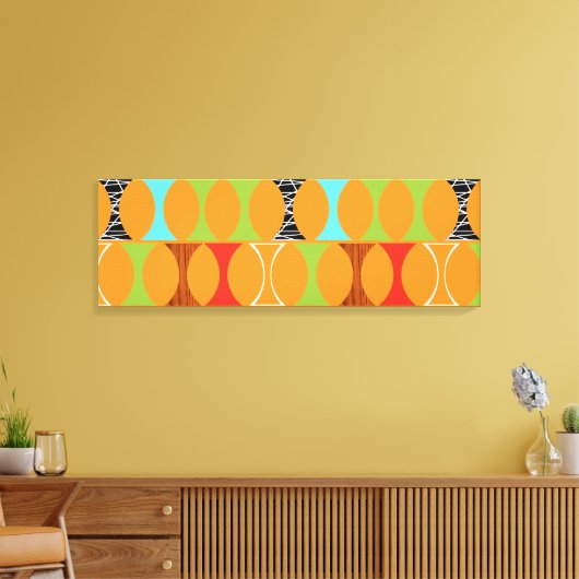 Mid Century Modern Oranje Pattern Wrapped Canvas Afdruk (Insitu (Woonkamer))