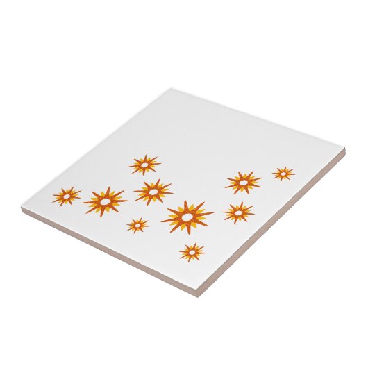 Mid-Century modern Oranje Starburst Design Tegeltje (Zijkant)