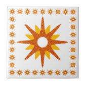 Mid-Century modern Oranje Starburst Design Tegeltje (Voorkant)
