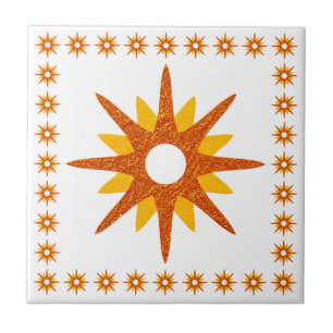 Mid-Century modern Oranje Starburst Design Tegeltje