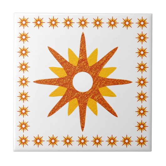 Mid-Century modern Oranje Starburst Design Tegeltje (Voorkant)