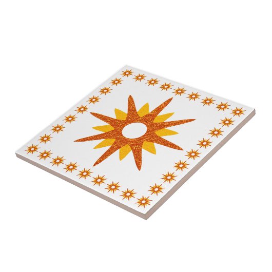 Mid-Century modern Oranje Starburst Design Tegeltje (Zijkant)
