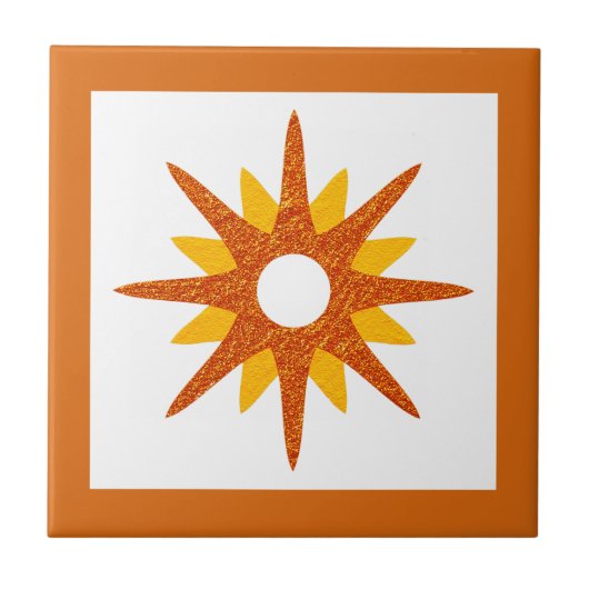 Mid-Century modern Oranje Starburst Design Tegeltje (Voorkant)
