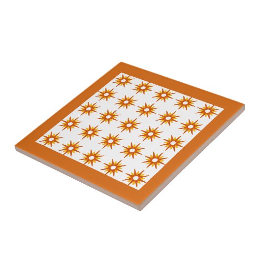 Mid-Century Modern Oranje Starburst Pattern Tegeltje (Zijkant)