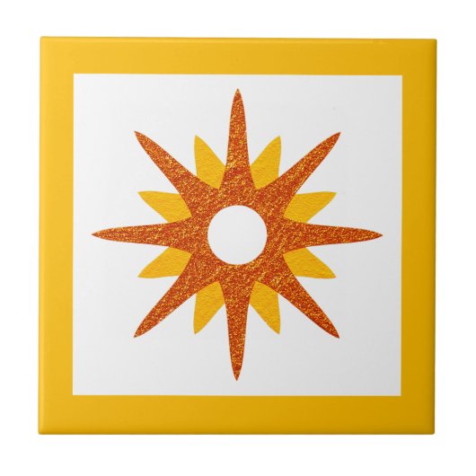 Mid-Century Modern Oranje Starburst Tegeltje (Voorkant)