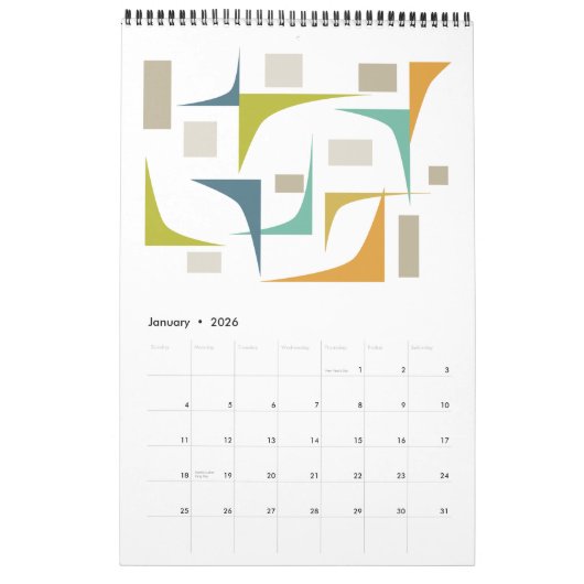 Mid Century Modern Original Art Retro Kalender (Jan 2026)
