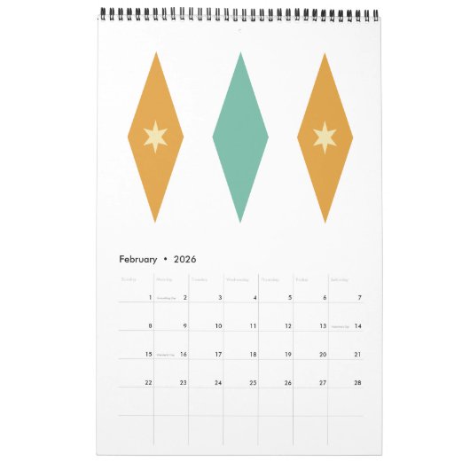 Mid Century Modern Original Art Retro Kalender (Feb 2026)