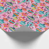 Mid-Century Modern Ornamenten Christmas Pink Cadeaupapier (Hoek)
