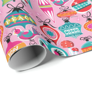 Mid-Century Modern Ornamenten Christmas Pink Cadeaupapier