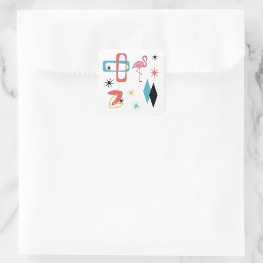 Mid Century Modern Oval Starburst Flamingo Pattern Vierkante Sticker (Tas)