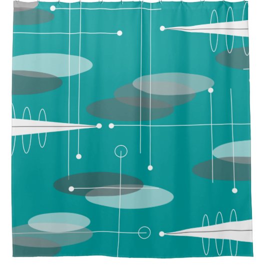 Mid-Century Modern Ovalen Abstract Blauwgroen Blau Douchegordijn (Voorkant)