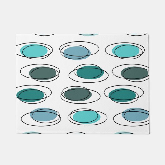 Mid Century Modern Ovalen Scribbles Turquoise Deurmat (Voorkant)