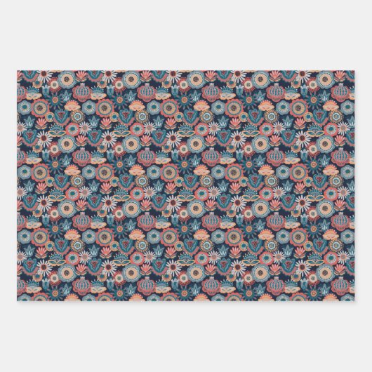 Mid Century Modern Paisley Flower Pattern Wrapping Inpakpapier Vel (Voorkant)