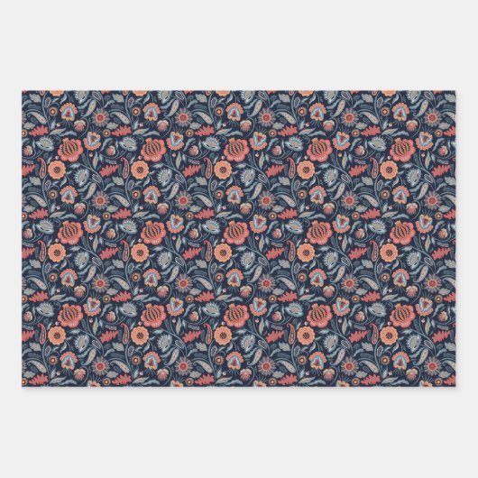 Mid Century Modern Paisley Flower Pattern Wrapping Inpakpapier Vel (Voorkant)