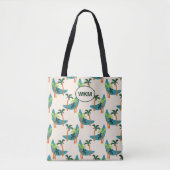 Mid Century Modern Palm Oasis Monogrammen Tote Bag (Voorkant)
