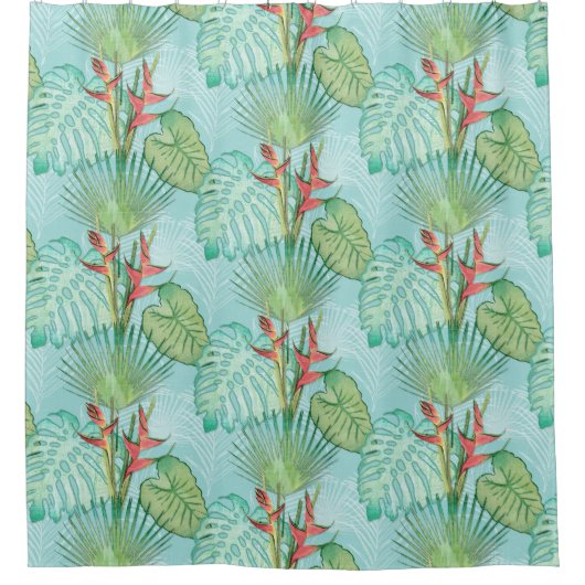 Mid Century Modern Palm Springs Tropisch gebladert Douchegordijn (Voorkant)