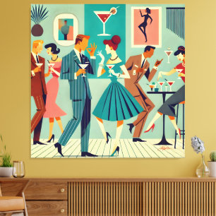 Mid Century Modern Party De Martini Dans Canvas Afdruk