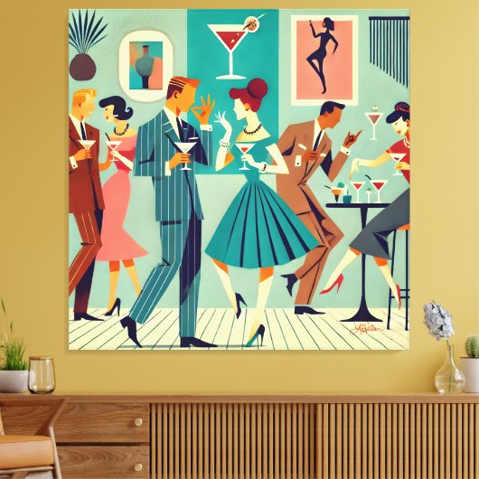 Mid Century Modern Party De Martini Dans Canvas Afdruk (Insitu (Woonkamer))