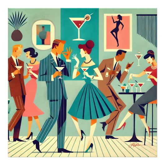 Mid Century Modern Party De Martini Dans Foto Afdruk (Voorkant)