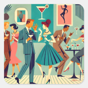 Mid Century Modern Party De Martini Dans Vierkante Sticker